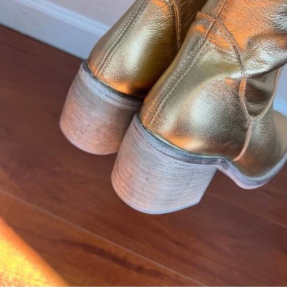 Free People Gold Essential Slouch Knee High Block Heel Boots Womens 37 - Picture 5 of 13